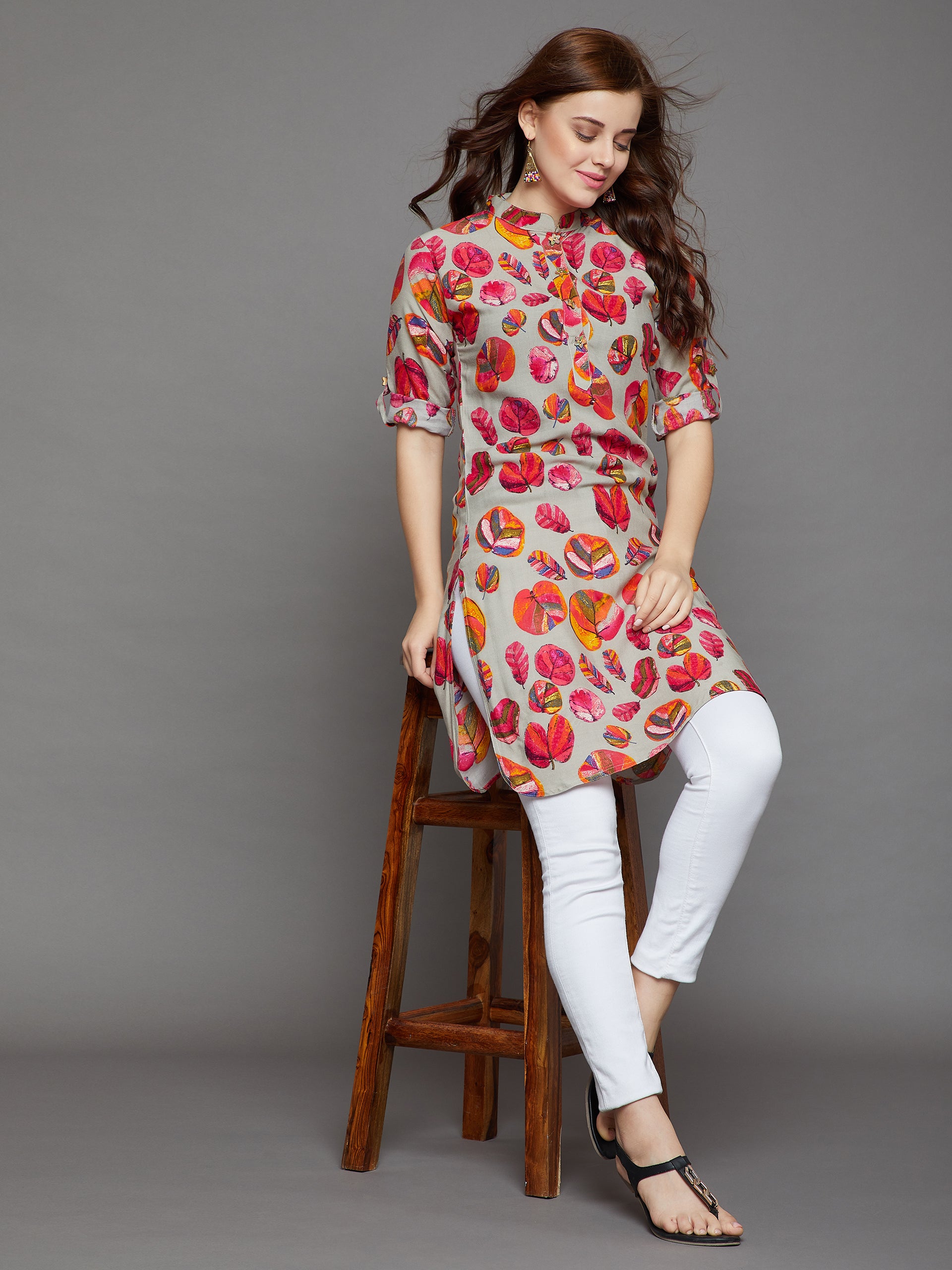 Autumn Blossoms Printed Kurti One Size
