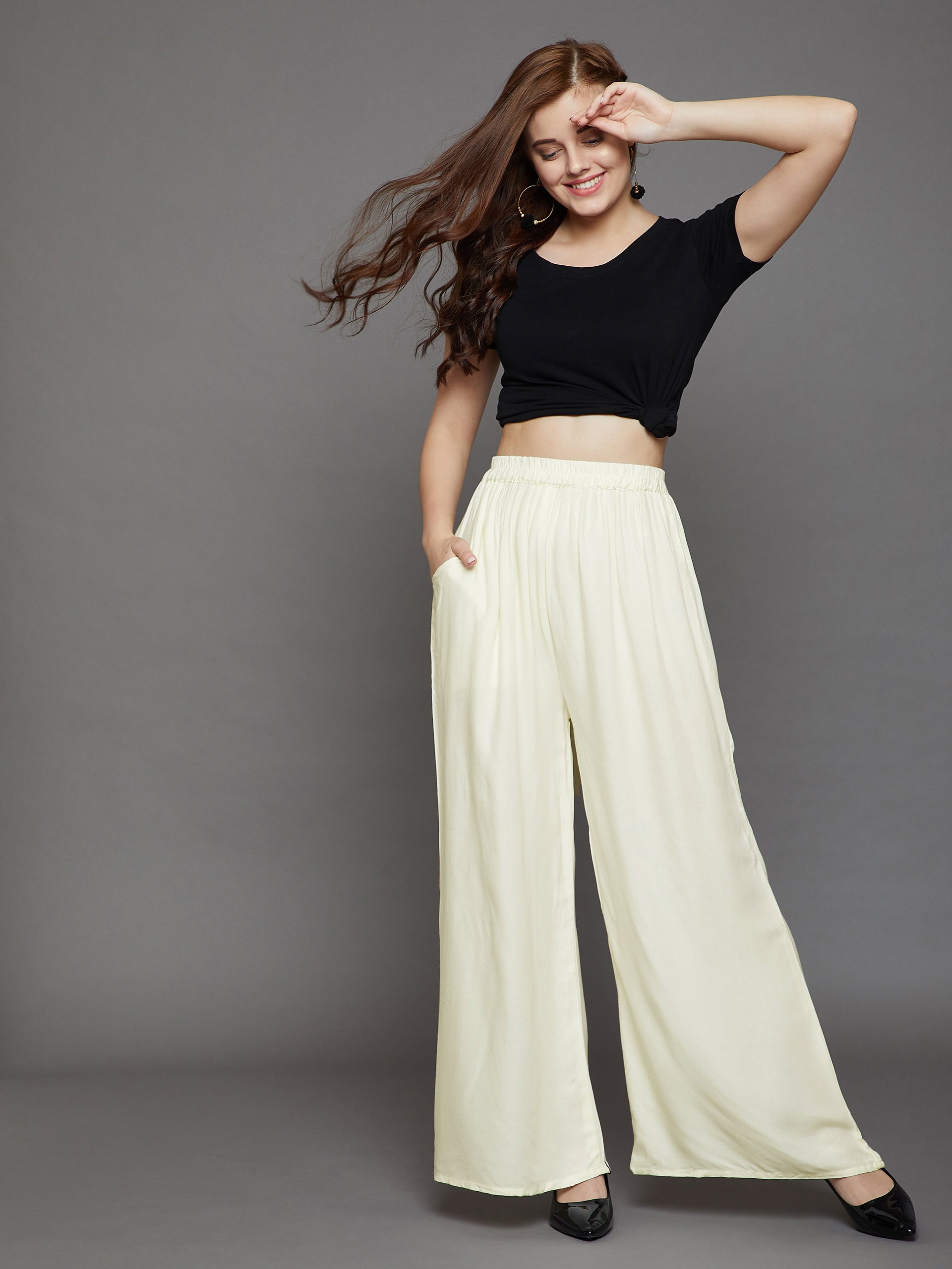 Off White Plain Rayon Palazzo
