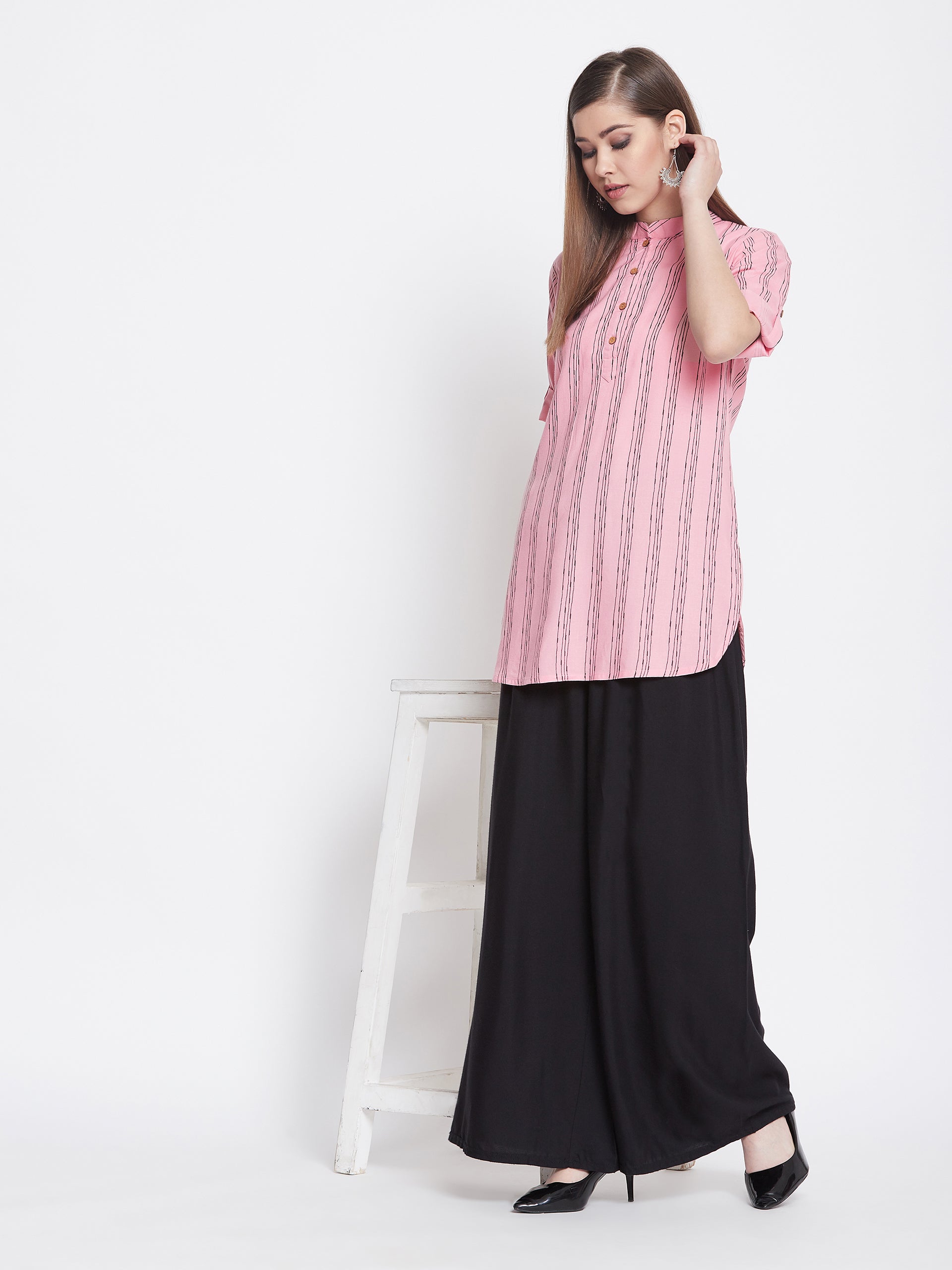 Azalea Pink Striped Short Kurta