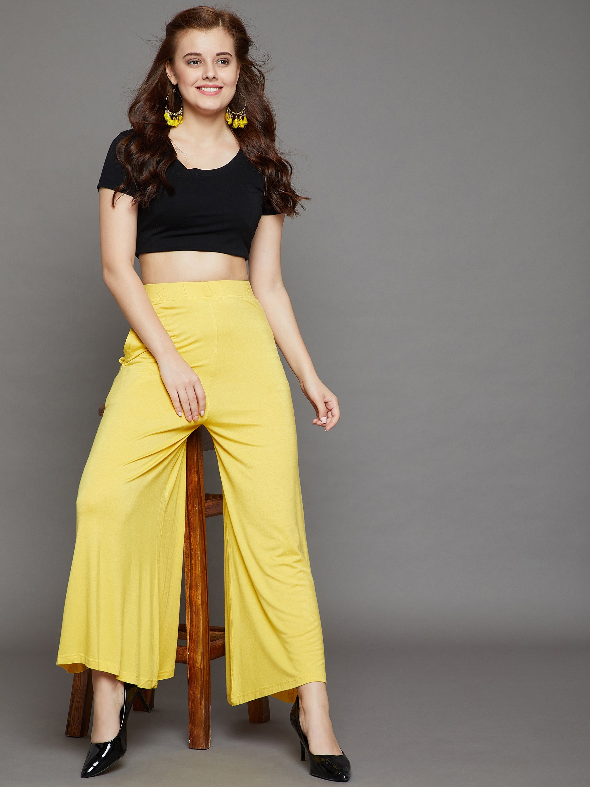 Yellow Plain Viscose Palazzo