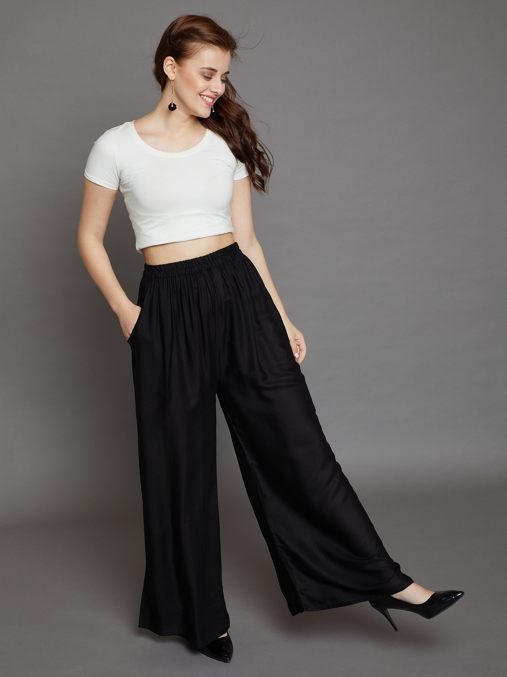 Black Plain Rayon Palazzo