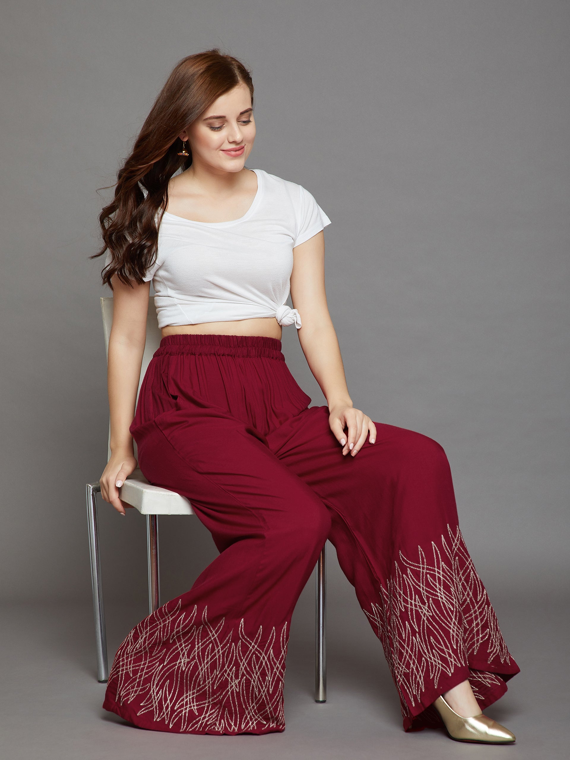 Plum Maroon Embroidery Palazzo