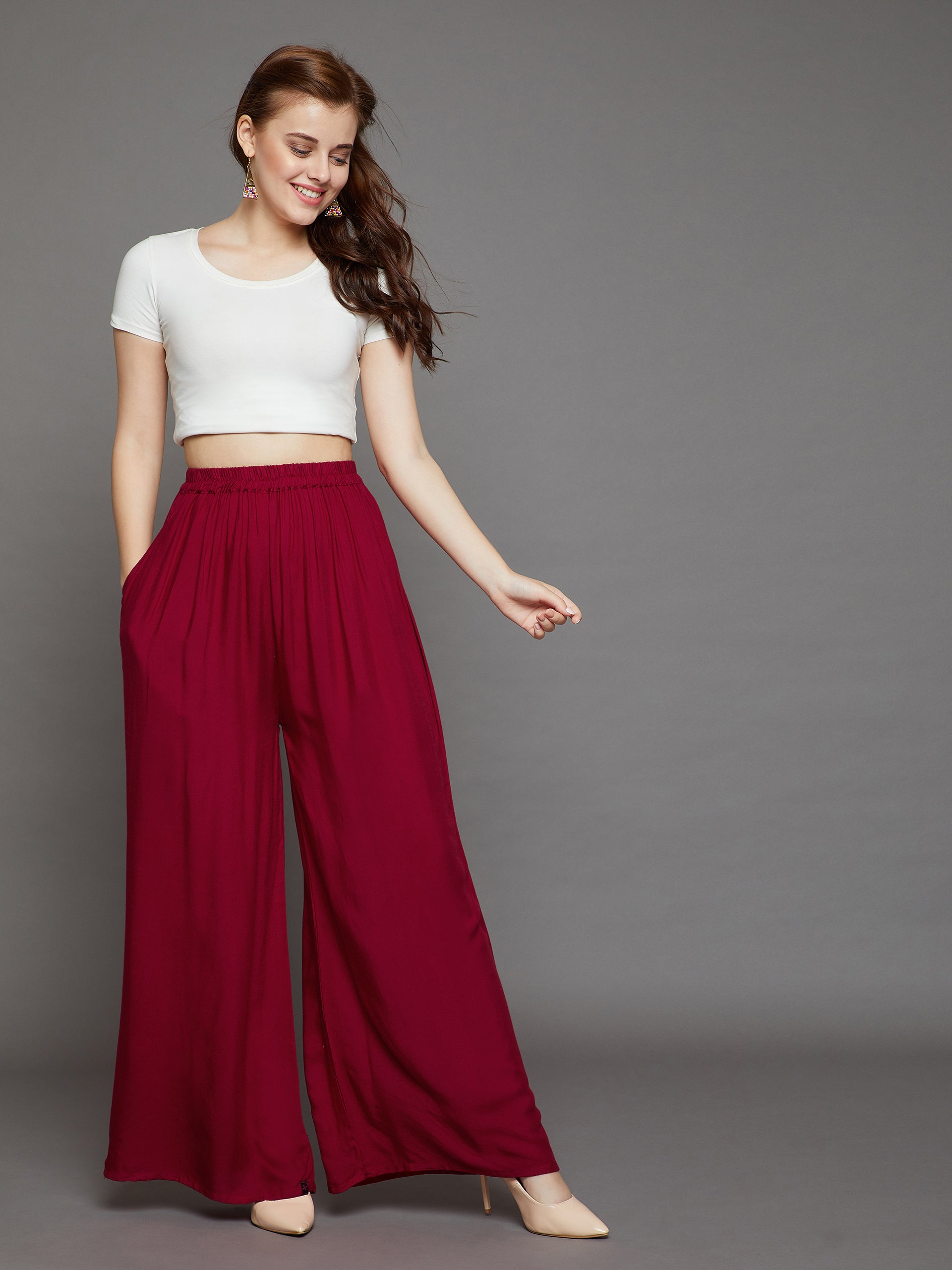 Maroon Plain Rayon Palazzo