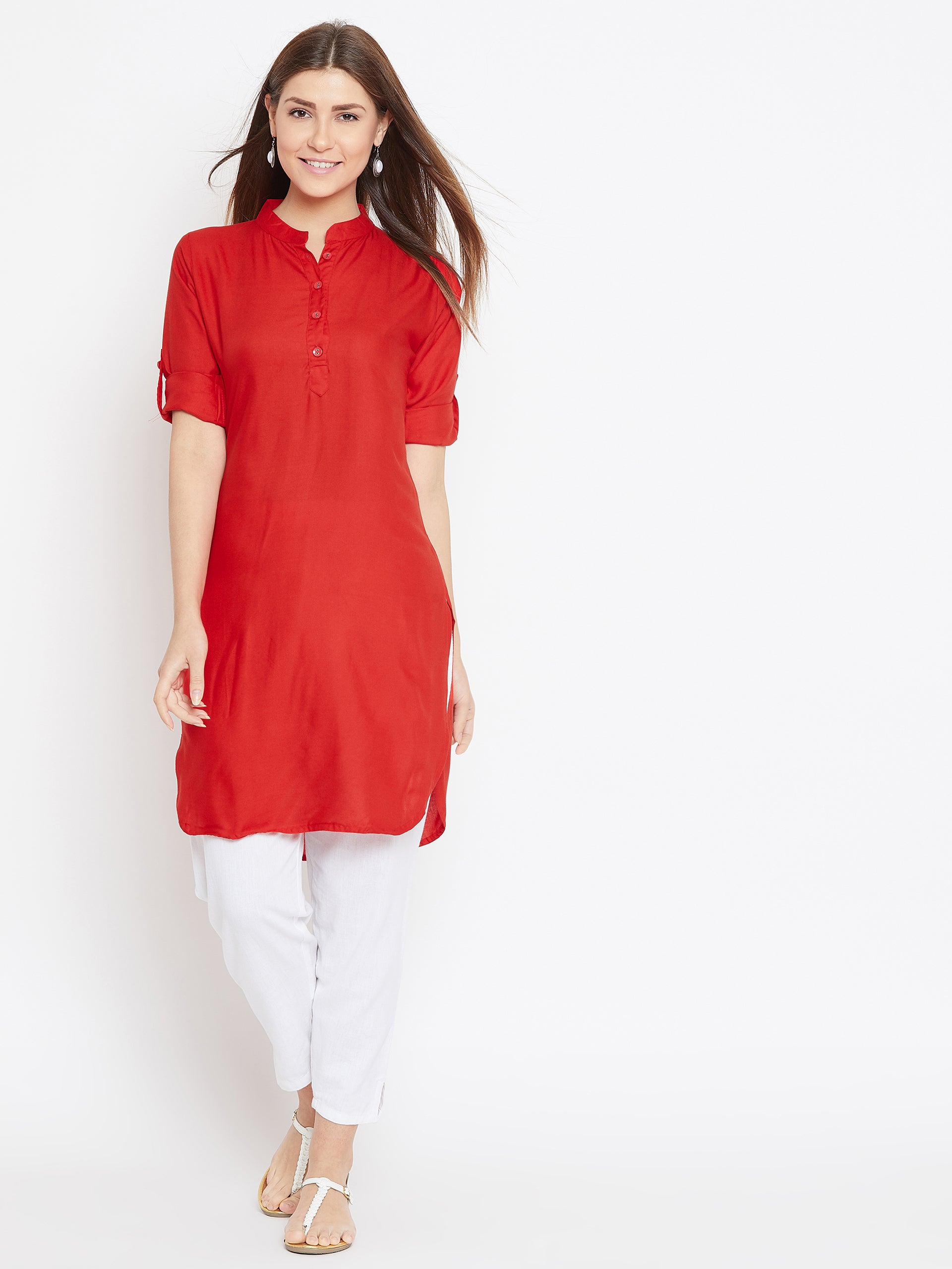 Red Solid Color Kurti M 36"