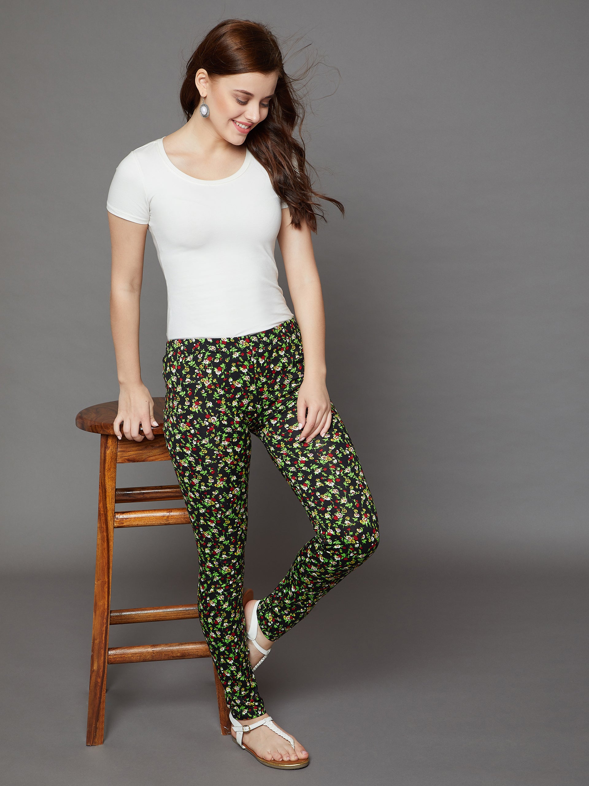 Black Floral Printed Legging Free Size