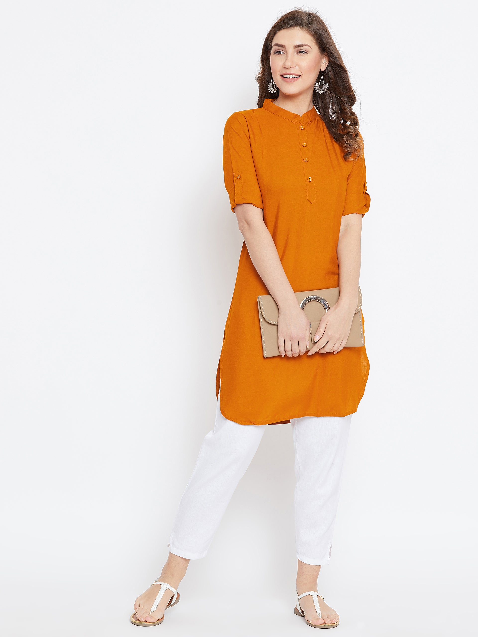 Orange Solid Color Kurti