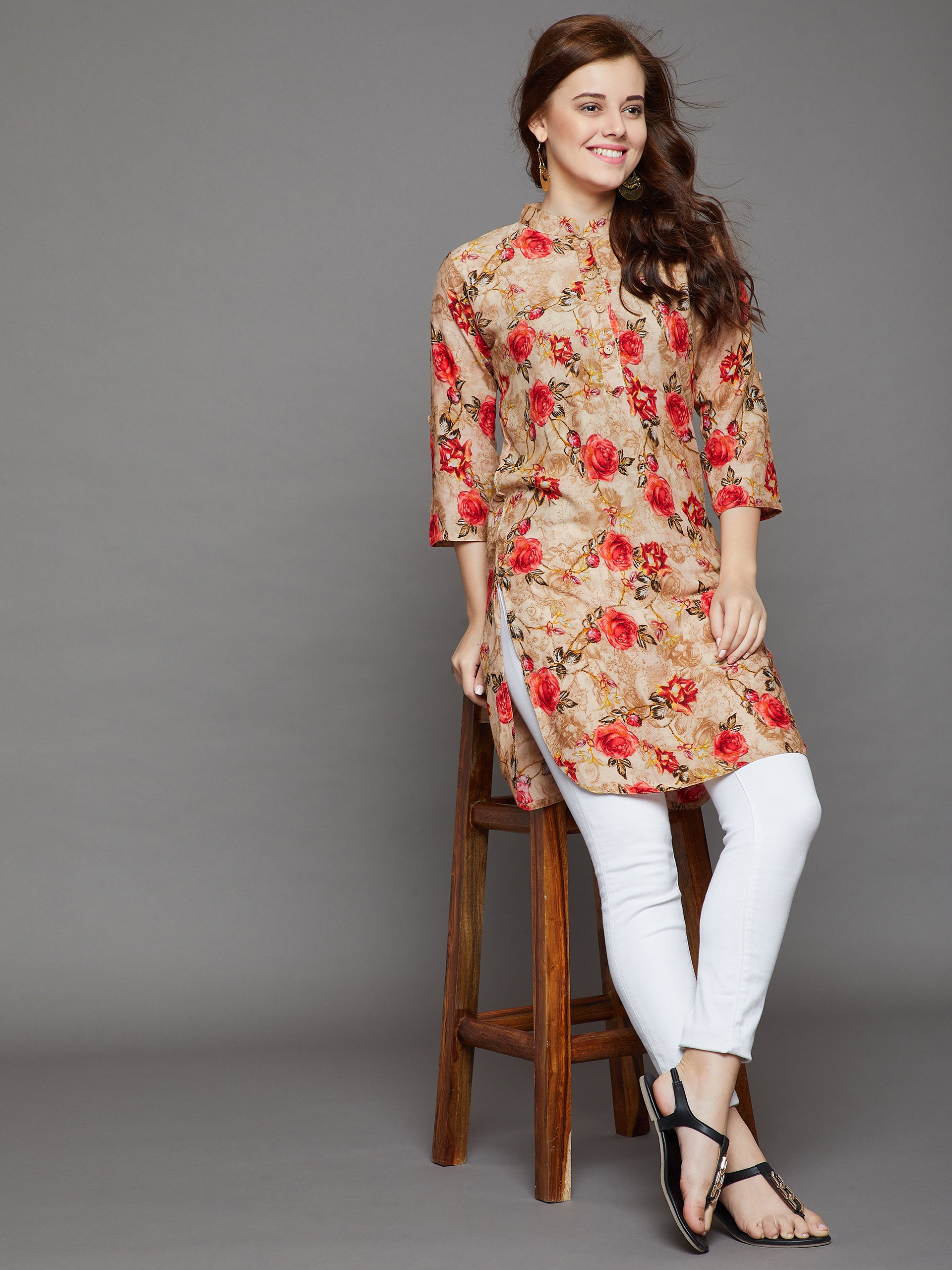 Rose Floral Printed Kurti One Size