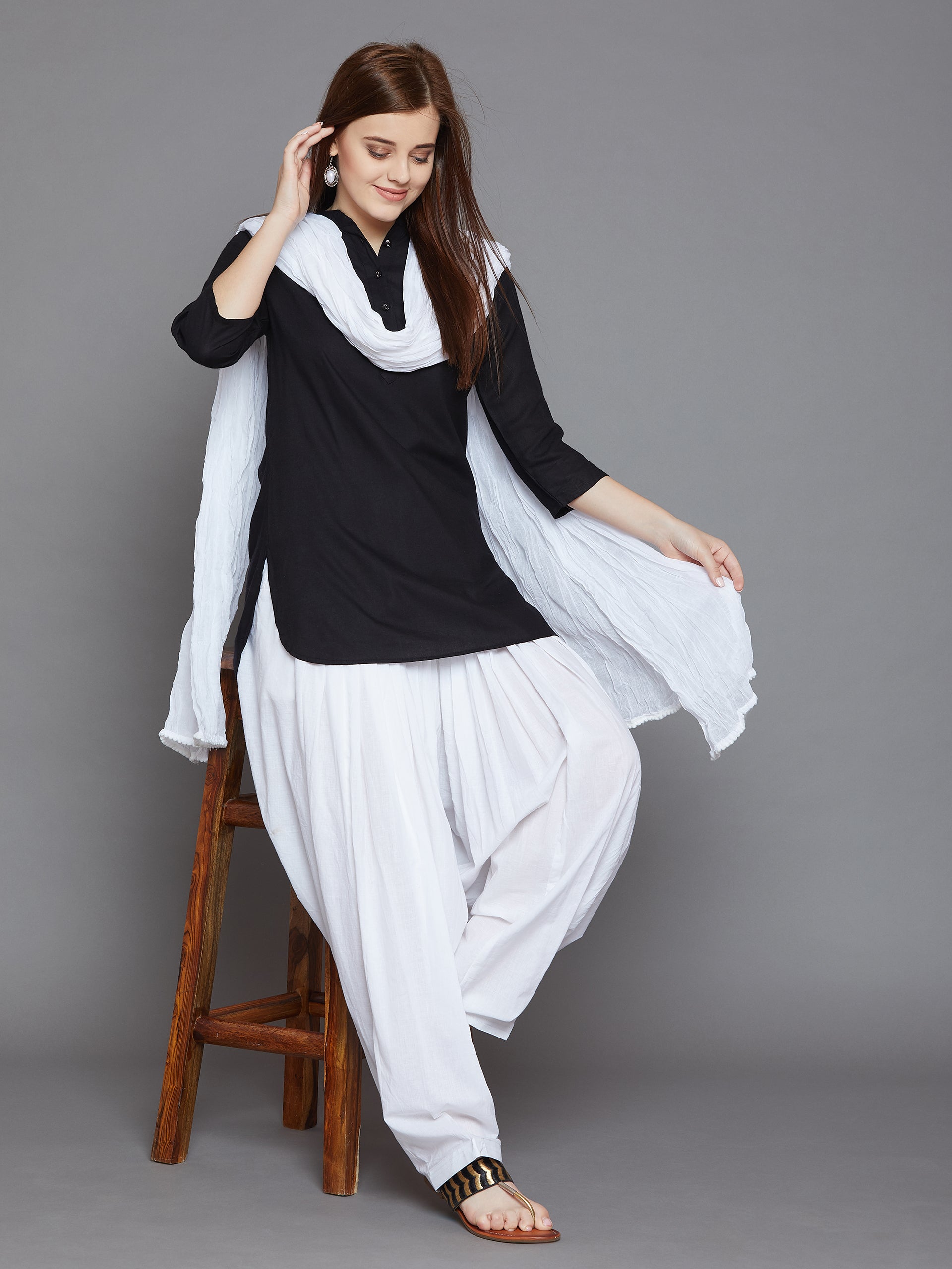 Pure White Plain  Cotton Patiala with Dupatta