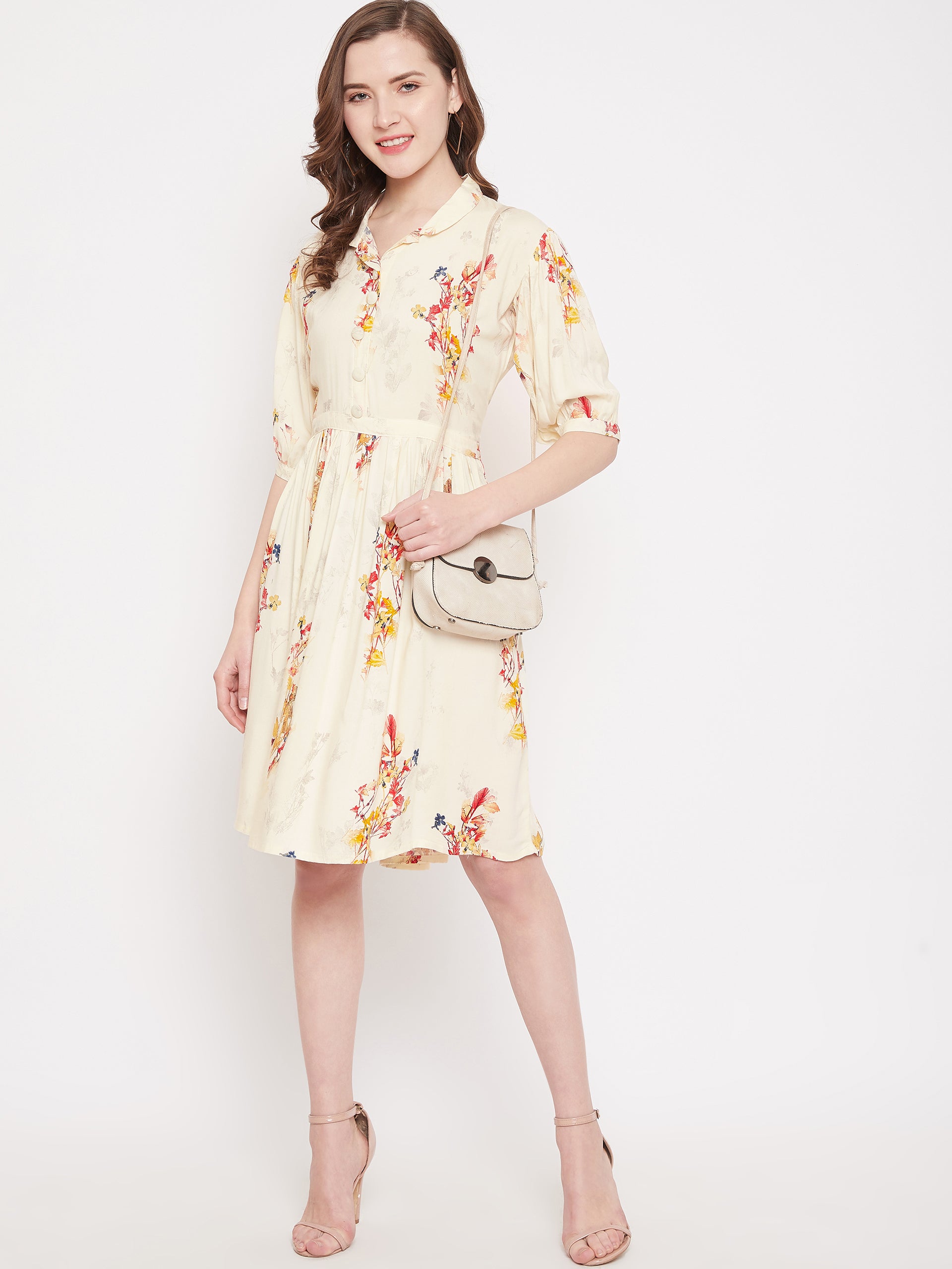 Womens rayon printed dress with matching mask