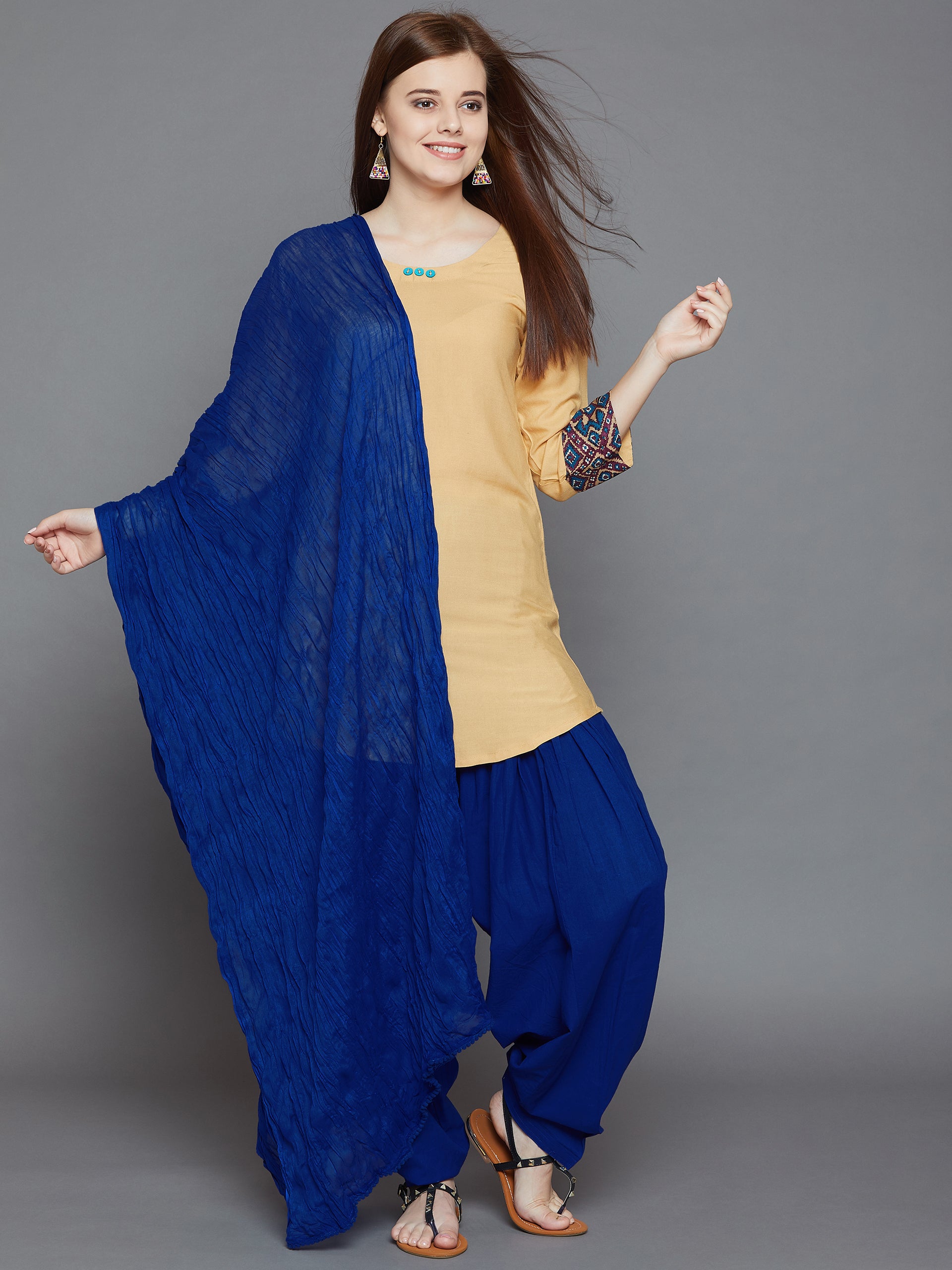 Royal Blue Cotton Plain Patiala with Dupatta