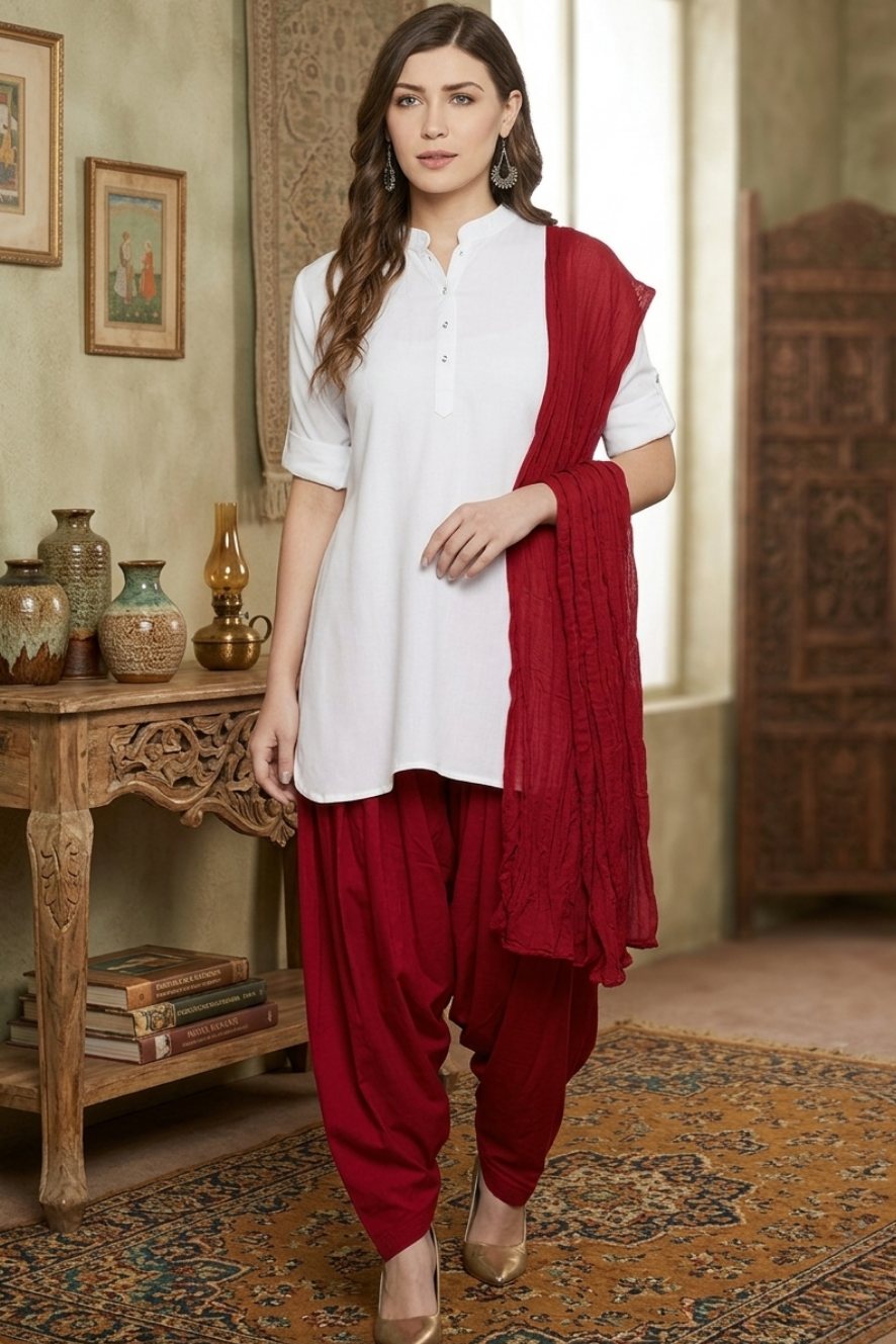 Cotton Plain Patiala with Dupatta