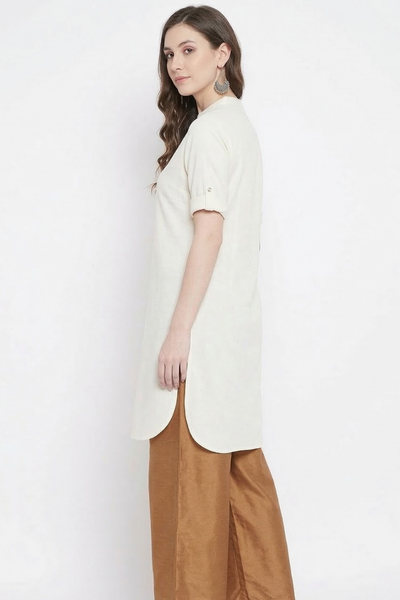 Off White Solid Coloured Short Kurti - 32" Length