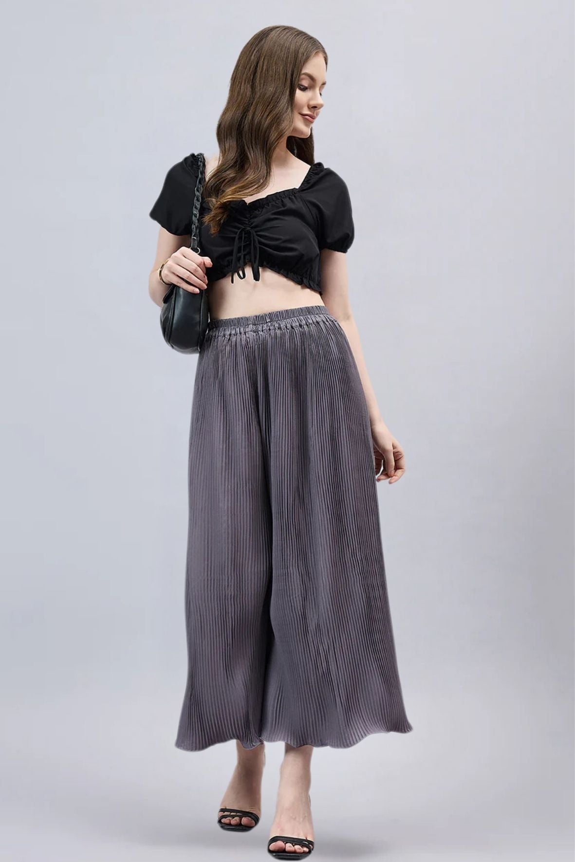 Red Pleated Chiffon Palazzo