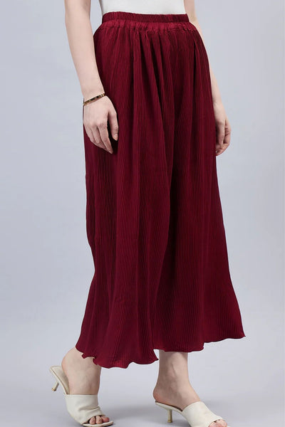Red Pleated Chiffon Palazzo