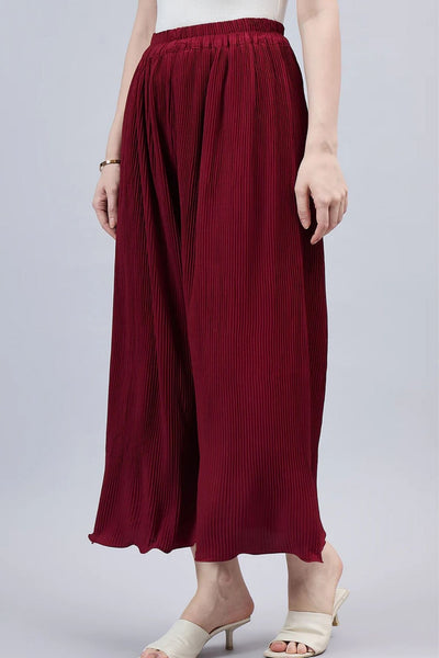 Red Pleated Chiffon Palazzo
