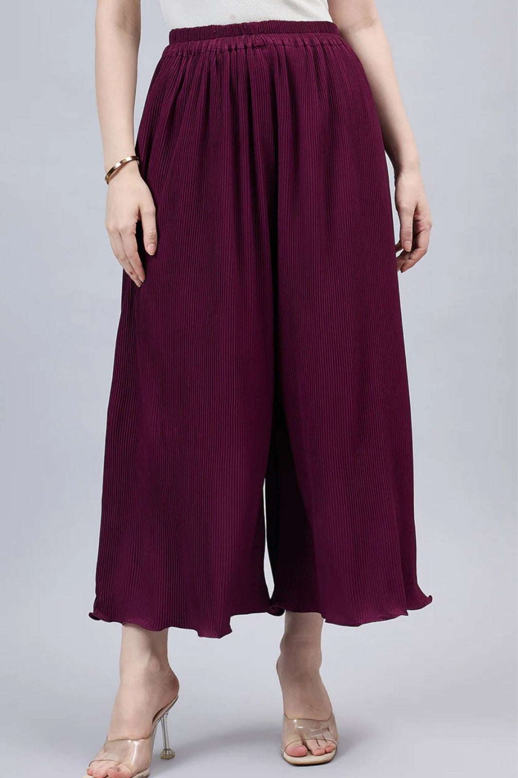 Grey Pleated Chiffon Palazzo