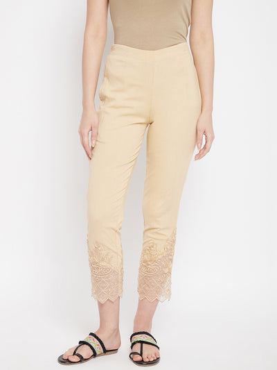 Skin Embroidery Lace Cotton Lycra Pants