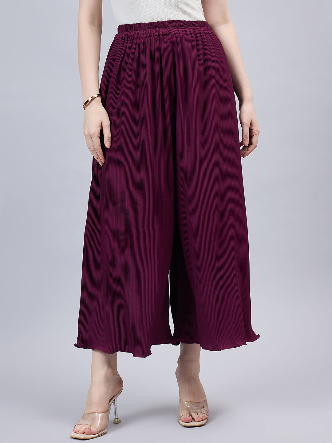 Wine Pleated Chiffon Palazzo One size
