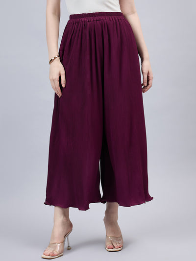 Wine Pleated Chiffon Palazzo One size