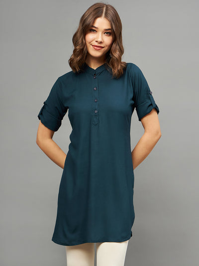 Bottle Green Solid Coloured Short Kurti - 32" Length M