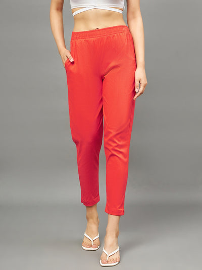 Peach Colour Straight Pant M