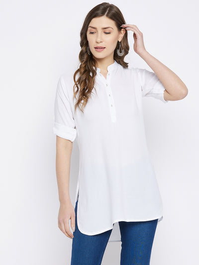 White Solid Coloured Short Kurti - 32" Length M