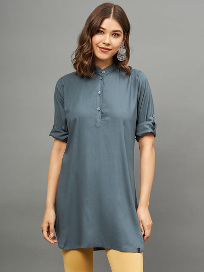 Bottle Green Solid Coloured Short Kurti - 32" Length
