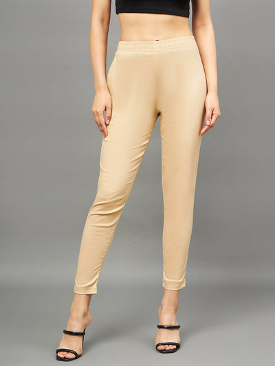 Beige Colour Straight Pant M