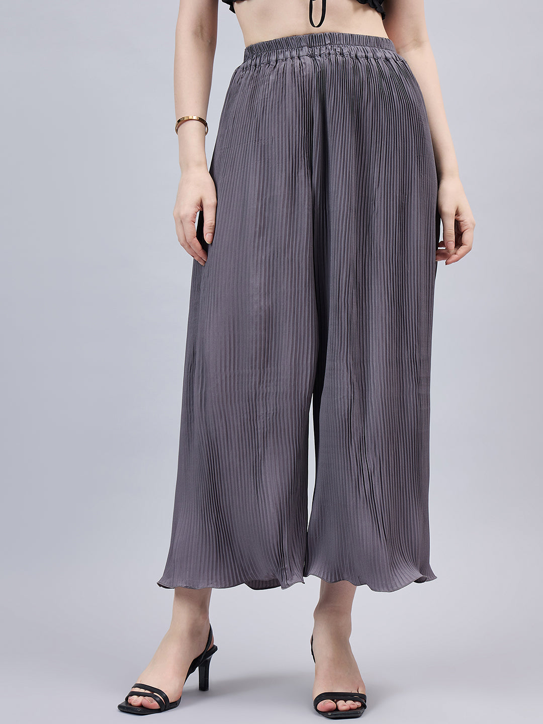 Grey Pleated Chiffon Palazzo One size