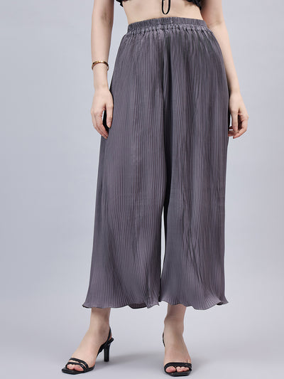 Grey Pleated Chiffon Palazzo One size