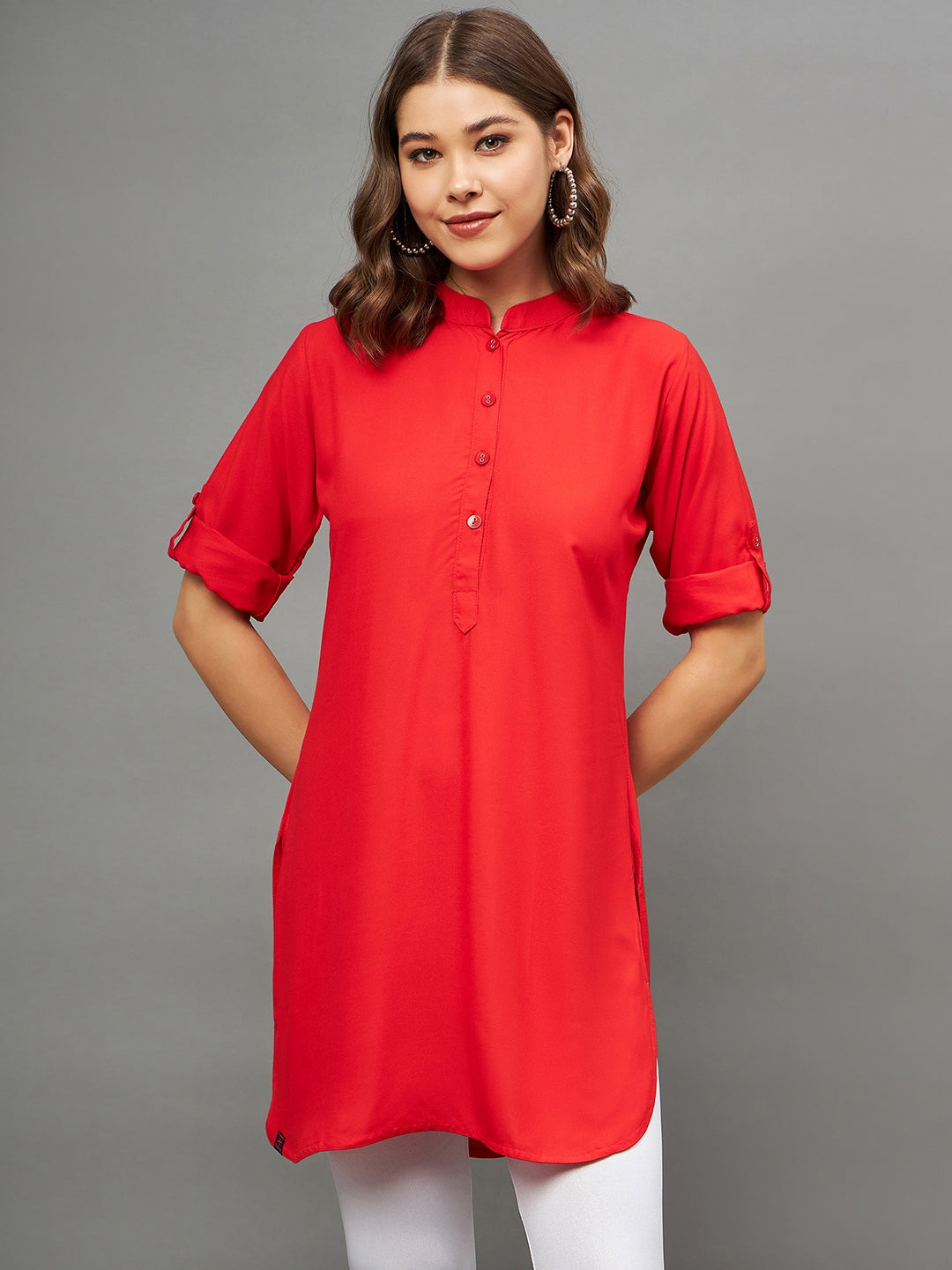 Bottle Green Solid Coloured Short Kurti - 32" Length