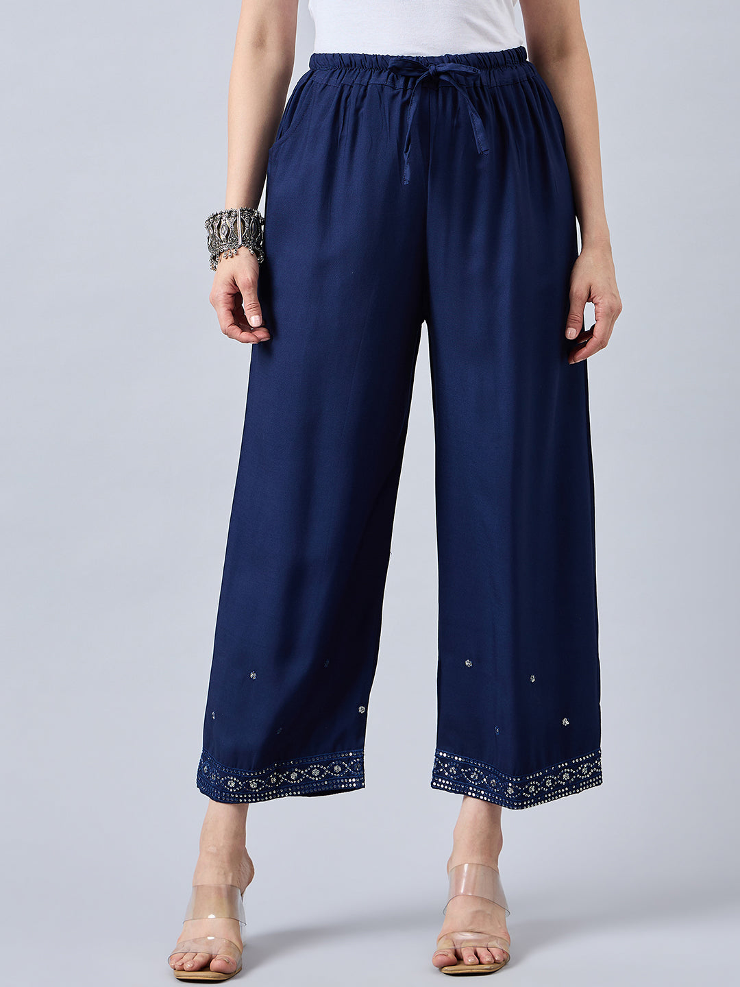 Navy Blue Embellished Palazzo