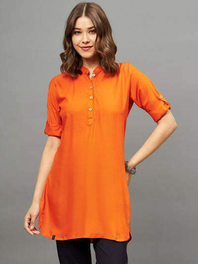 Bottle Green Solid Coloured Short Kurti - 32" Length