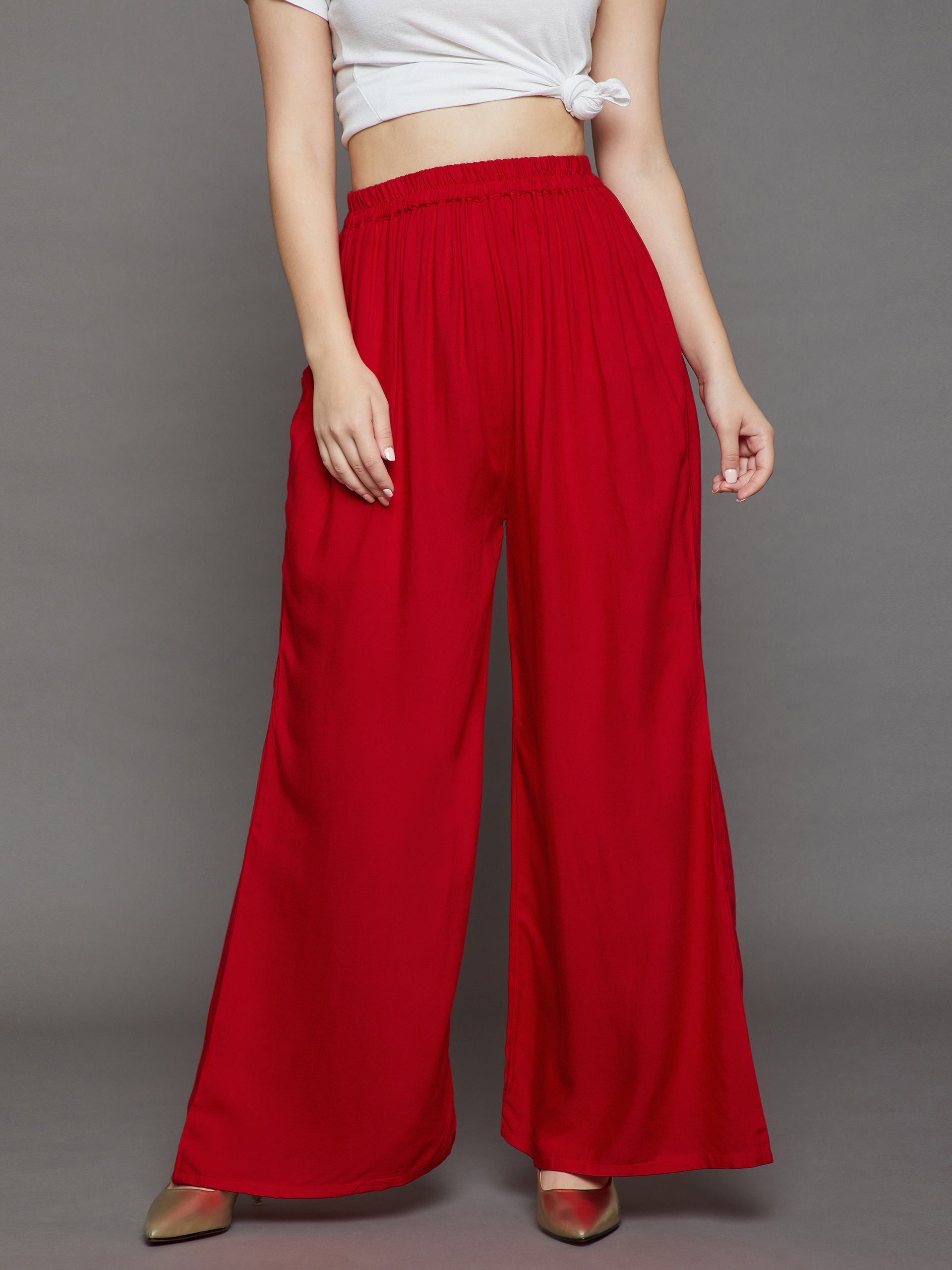 Red Plain Rayon Palazzo