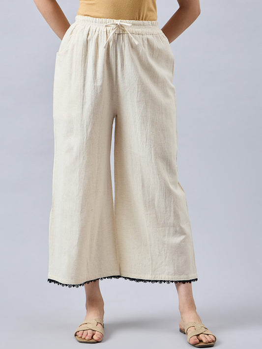 Cotton Palazzo With Black Lace Detailing