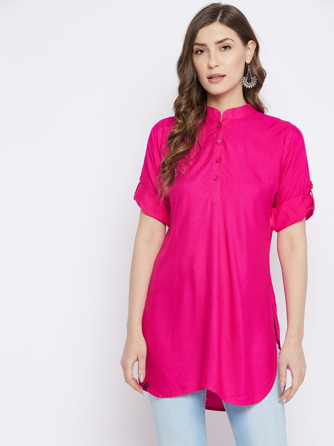 Pink Solid Coloured Short Kurti - 32" Length