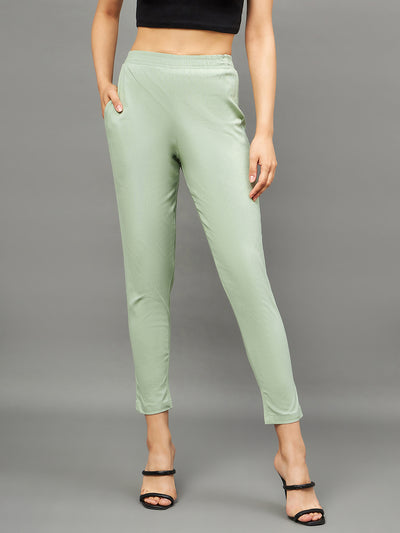 Pista Green Colour Straight Pant M