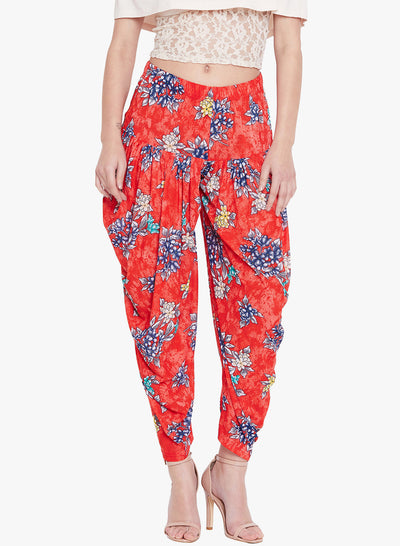 Floral Red Printed Dhoti
