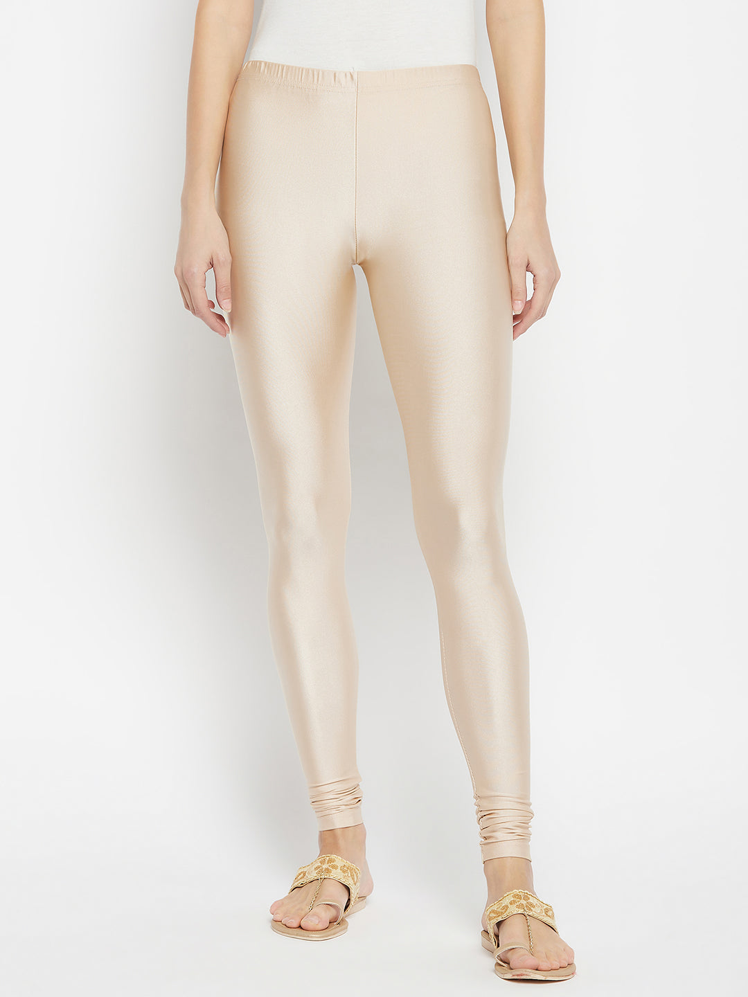Cream Metallic Leggings - Ankle Length