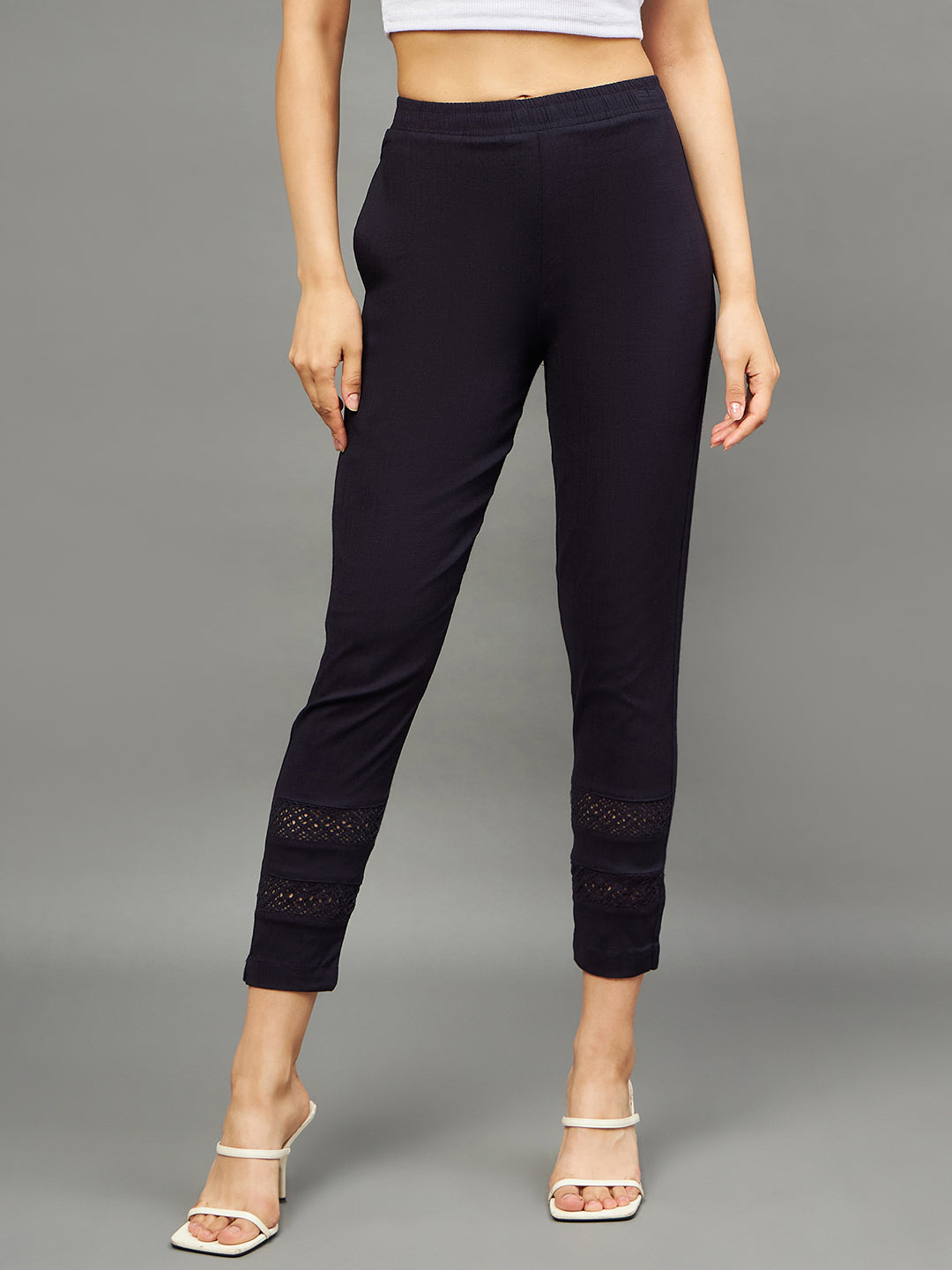 Navy Blue Double Lace Pants M