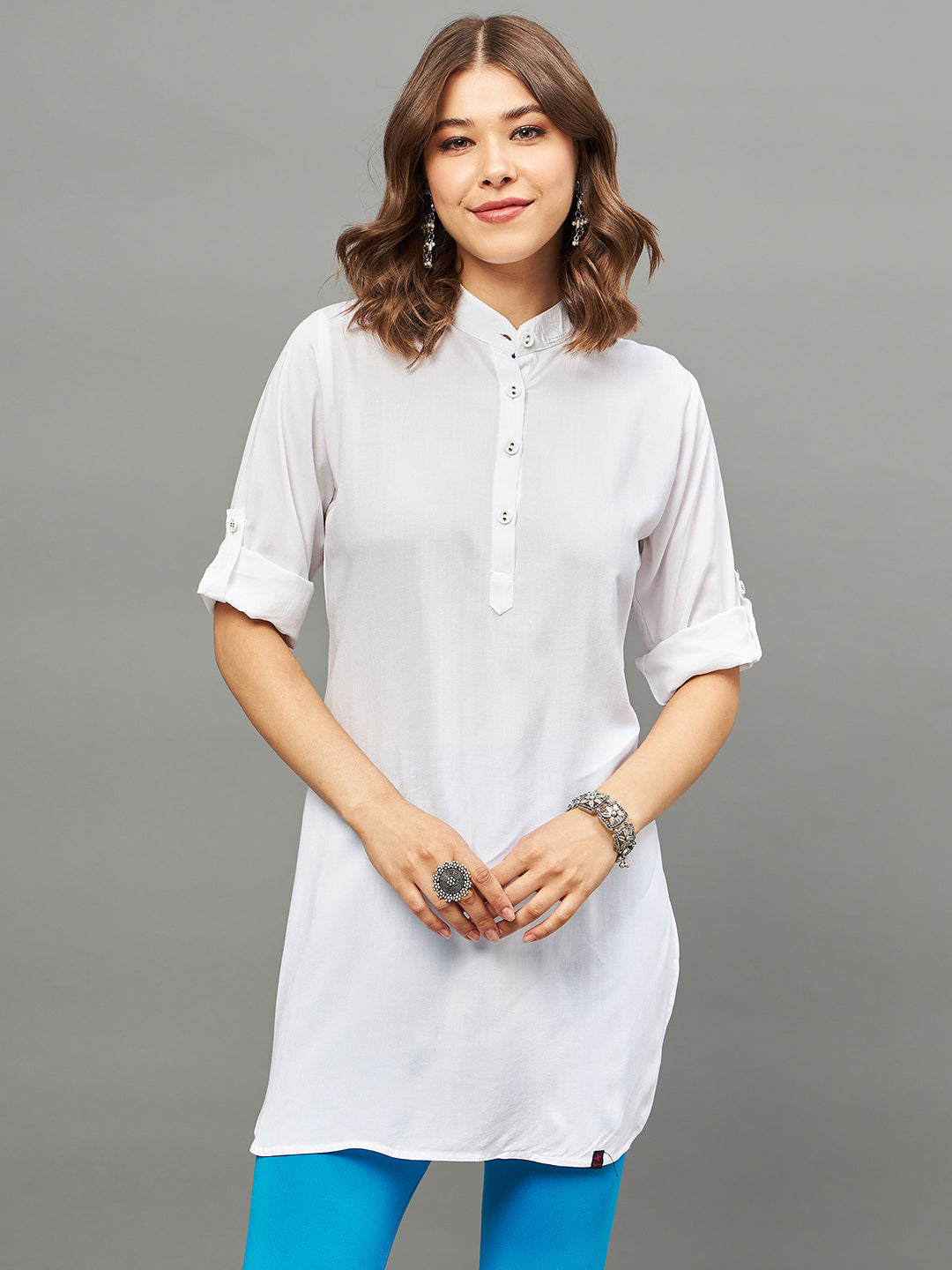 Bottle Green Solid Coloured Short Kurti - 32" Length