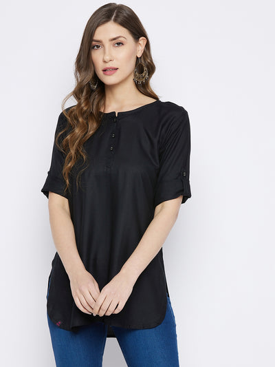 Black Solid Coloured Short Kurti - 32" Length