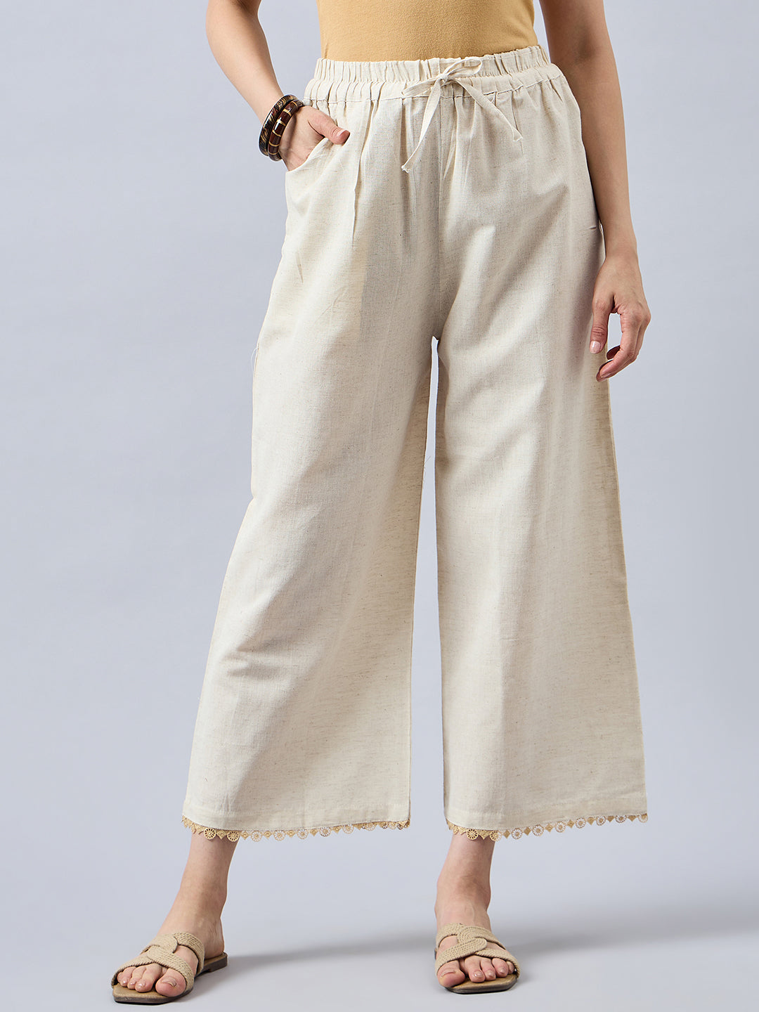 Cotton Palazzo With Skin Lace Detailing