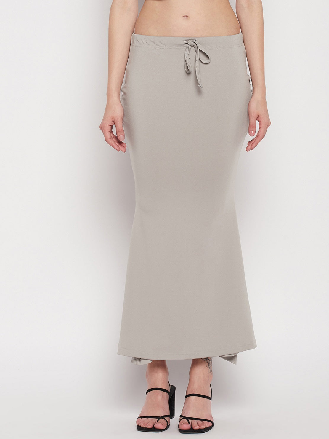 Poly Cotton Lycra Petticoat Saree Shapewear Inskirt - Light Grey
