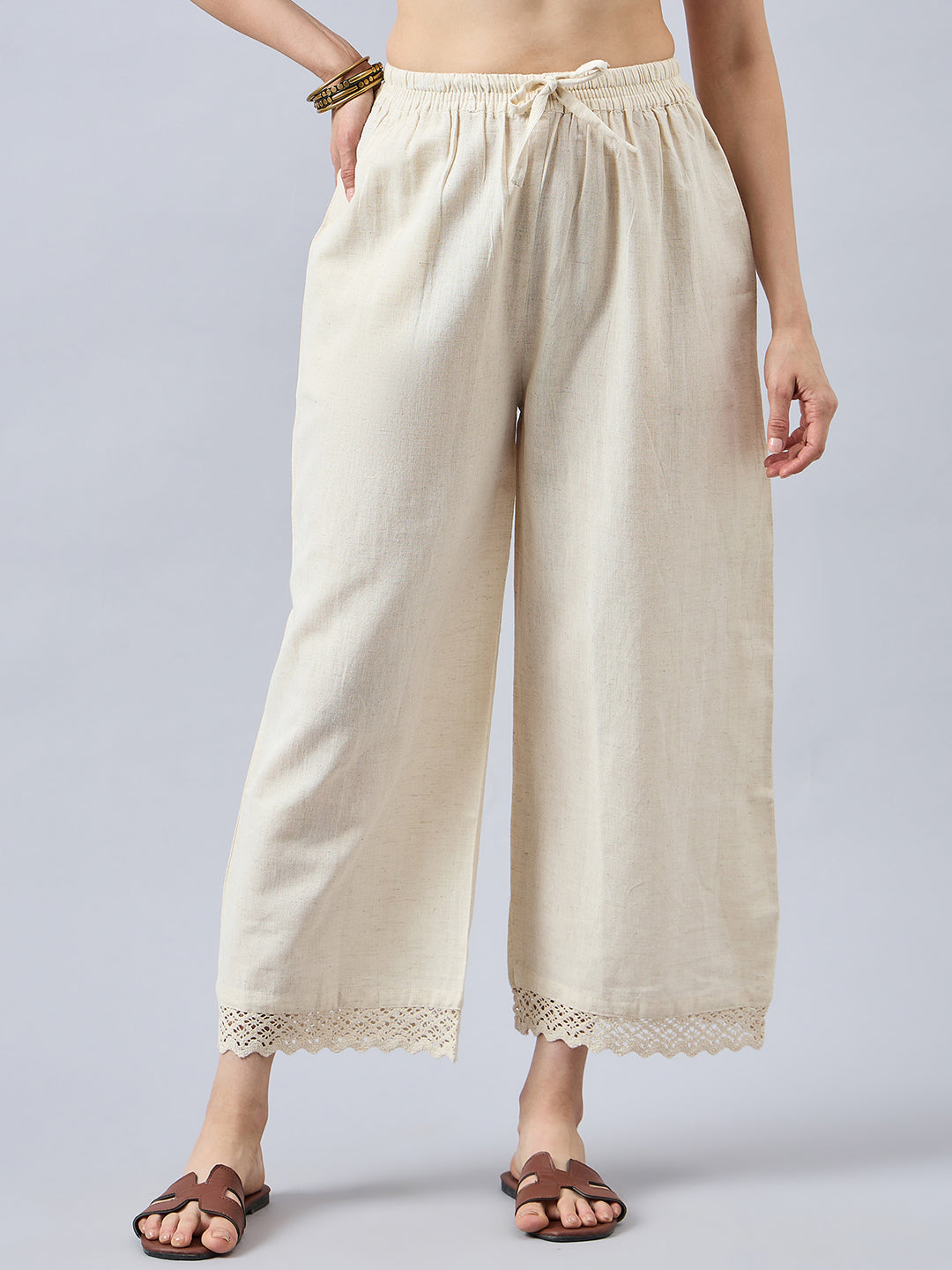 Cotton Palazzo With Lace Detailing