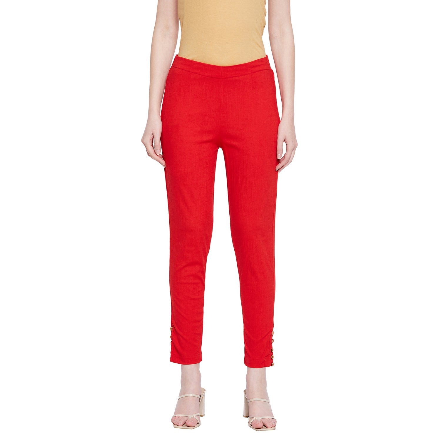 Buy KAFF Womens Cigarette Fit Lycra Trouser pant-Magenta-L Online