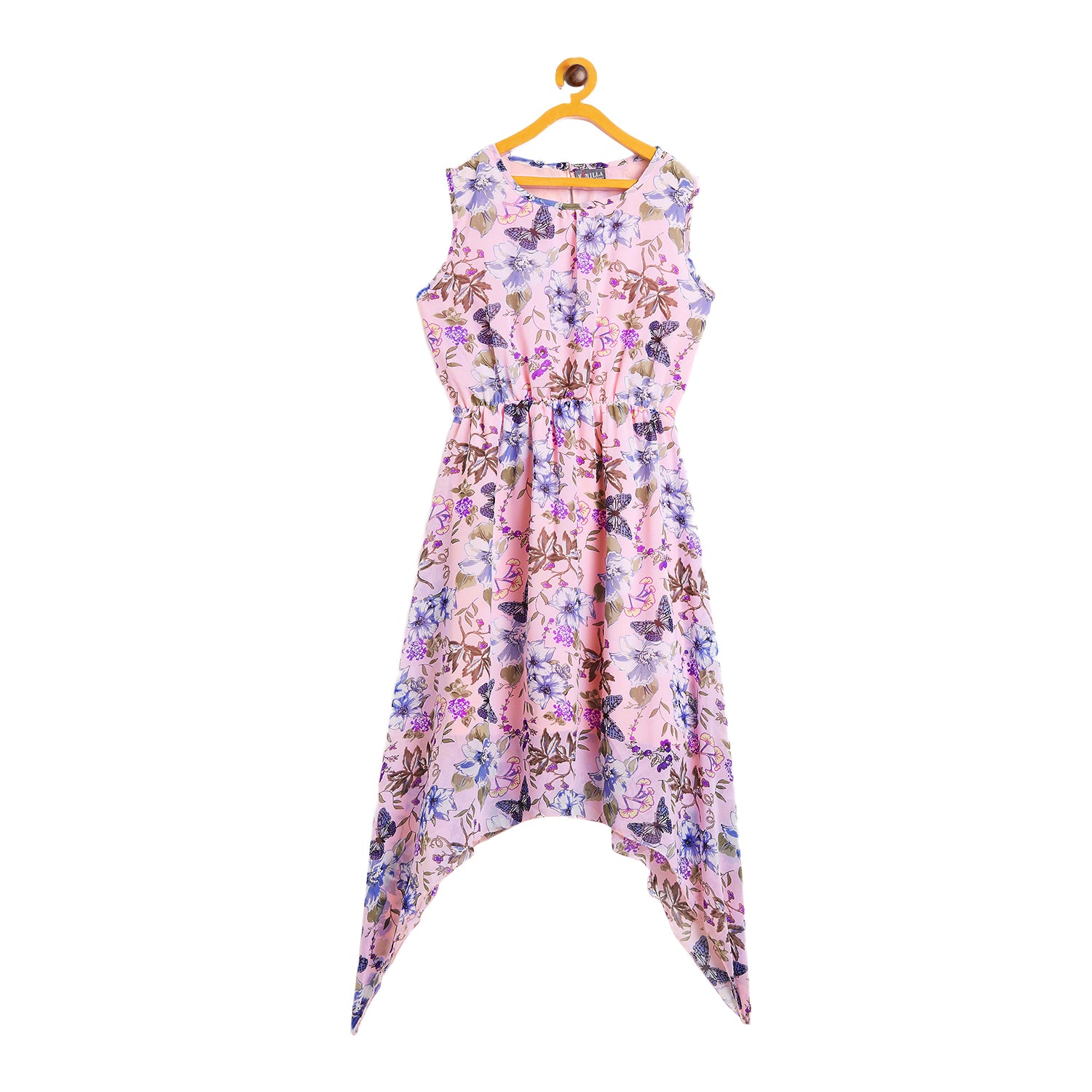 Kids Pink Designer Dress with Floral Pattern