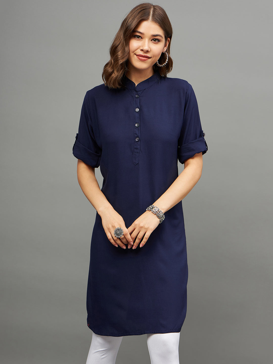 Bottle Green Solid Coloured Short Kurti - 32" Length