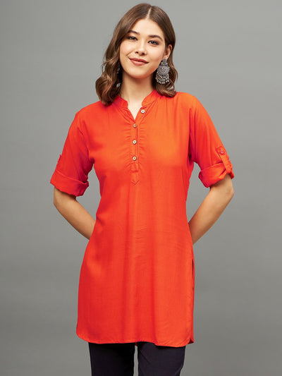 Bottle Green Solid Coloured Short Kurti - 32" Length