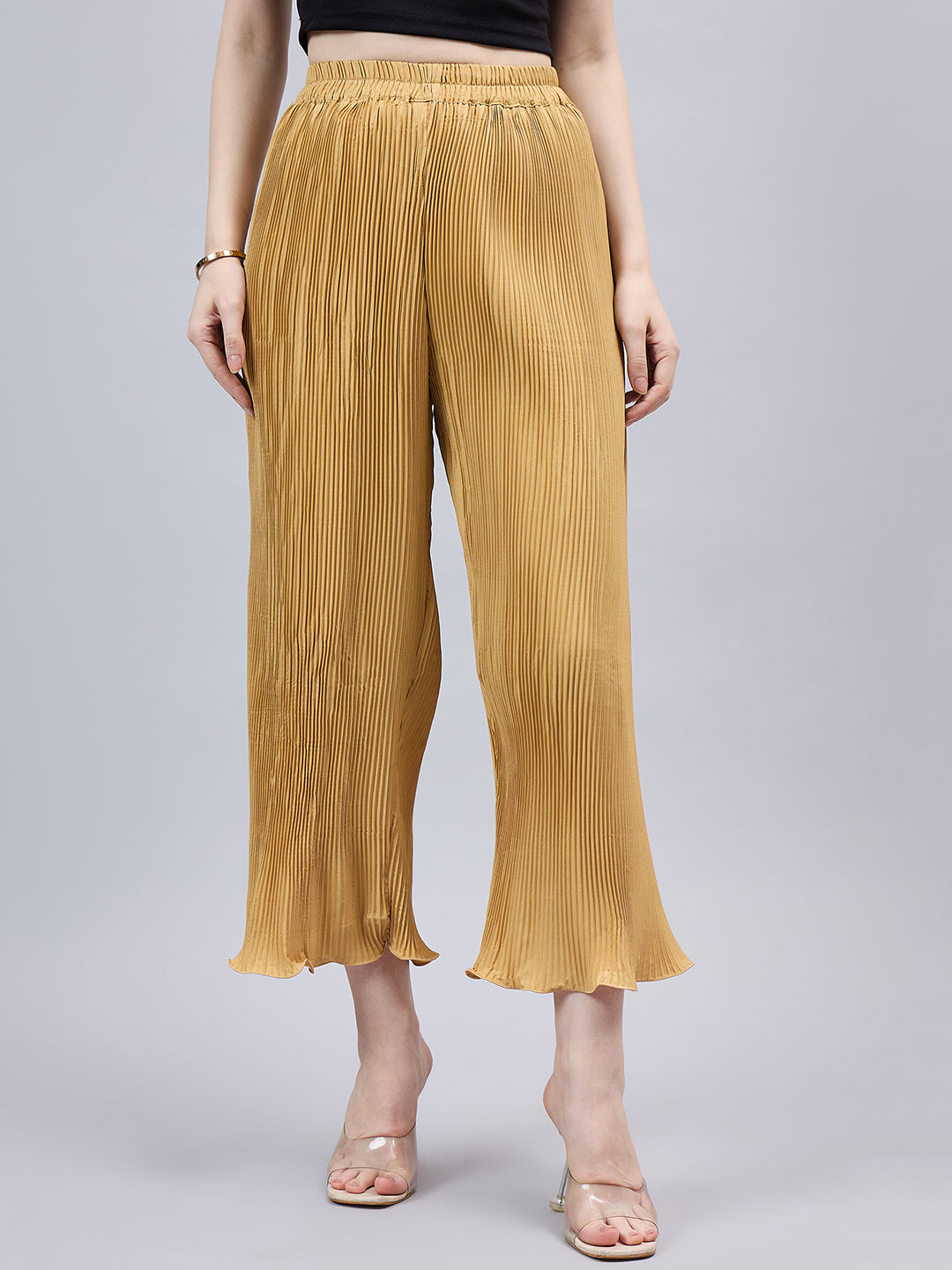Gold Pleated Chiffon Palazzo One size